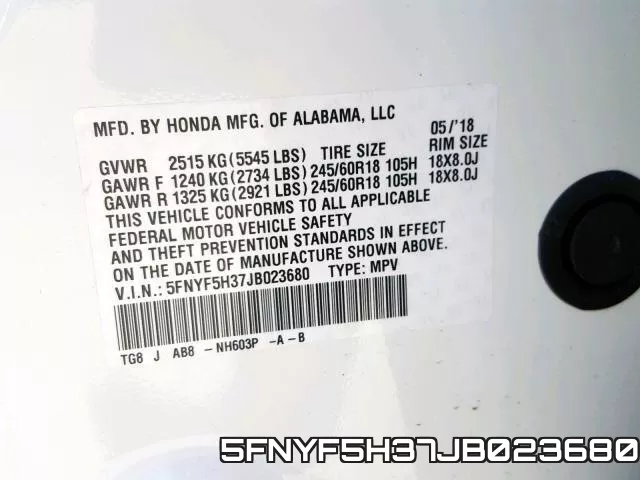 5FNYF5H37JB023680 фото 2