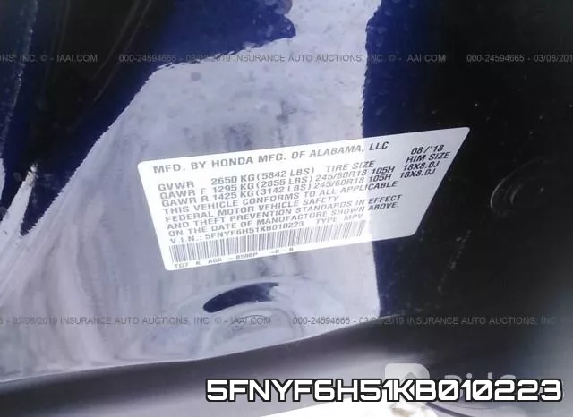 5FNYF6H51KB010223 фото 10