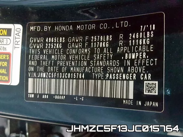JHMZC5F13JC015764 фото 2