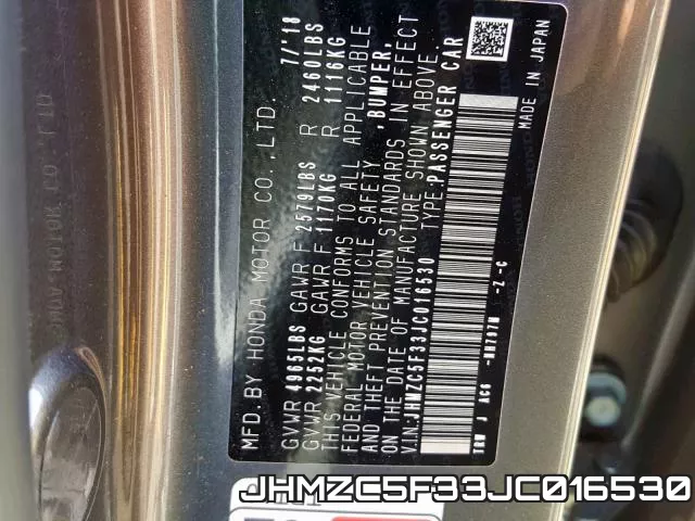 JHMZC5F33JC016530 фото 2