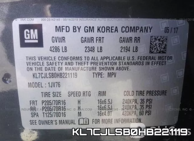 KL7CJLSB0HB221119 фото 10