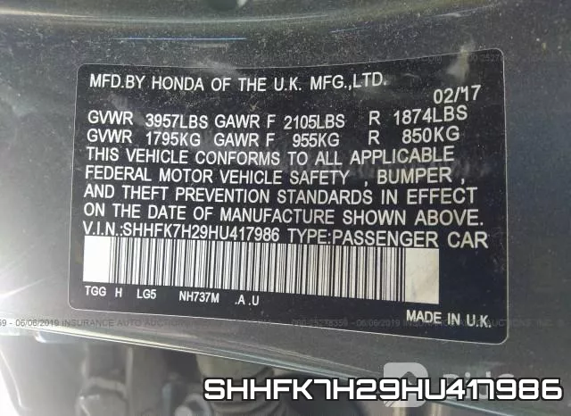 SHHFK7H29HU417986 фото 10