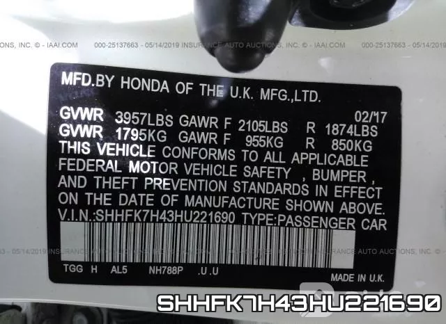 SHHFK7H43HU221690 фото 10