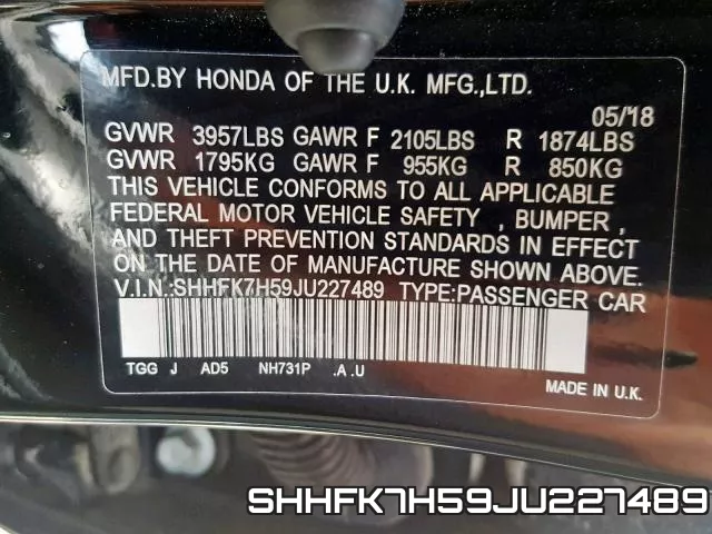 SHHFK7H59JU227489 фото 2