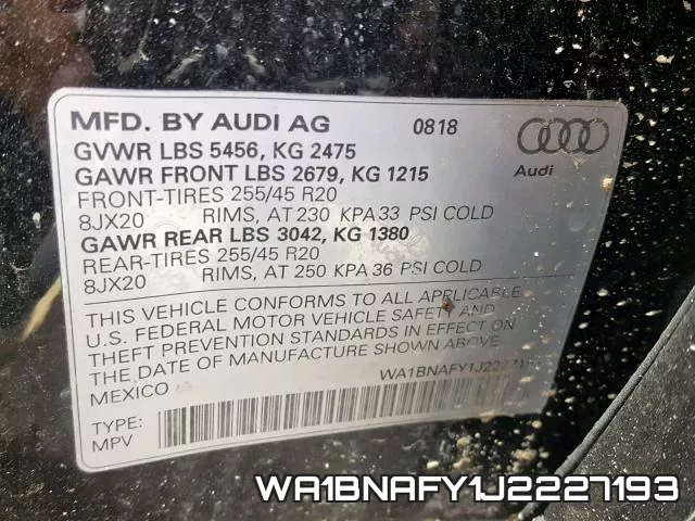WA1BNAFY1J2227193 фото 2