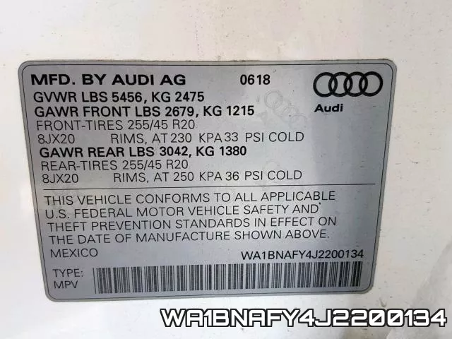 WA1BNAFY4J2200134 фото 2
