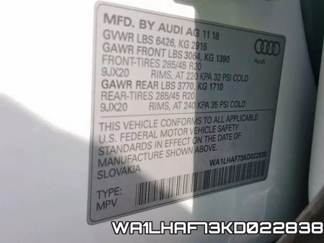 WA1LHAF73KD022838 фото 2