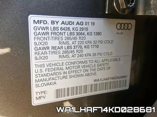 WA1LHAF74KD028681 фото 2