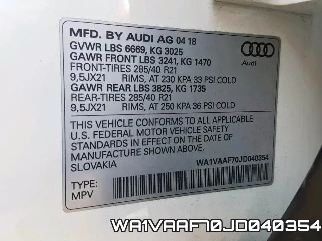 WA1VAAF70JD040354 фото 2