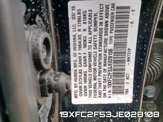 19XFC2F53JE028108 фото 2