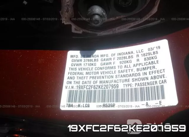 19XFC2F62KE207959 фото 10