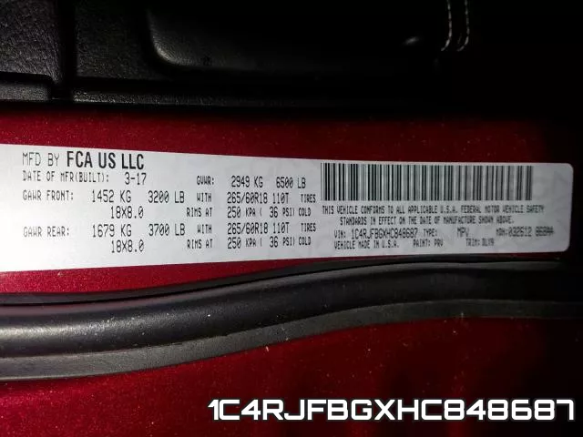 1C4RJFBGXHC848687 фото 2