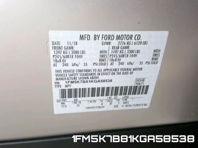 1FM5K7B81KGA58538 фото 2