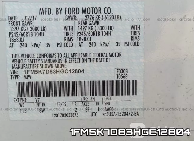 1FM5K7D83HGC12804 фото 10