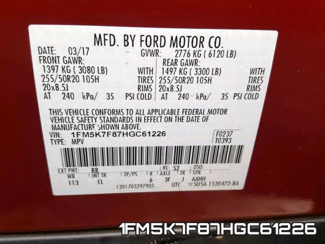 1FM5K7F87HGC61226 фото 2