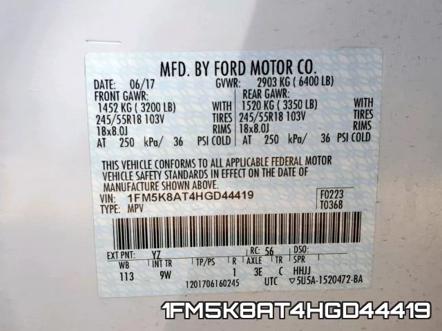 1FM5K8AT4HGD44419 фото 2