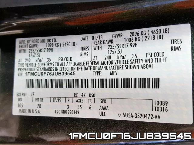 1FMCU0F76JUB39545 фото 2