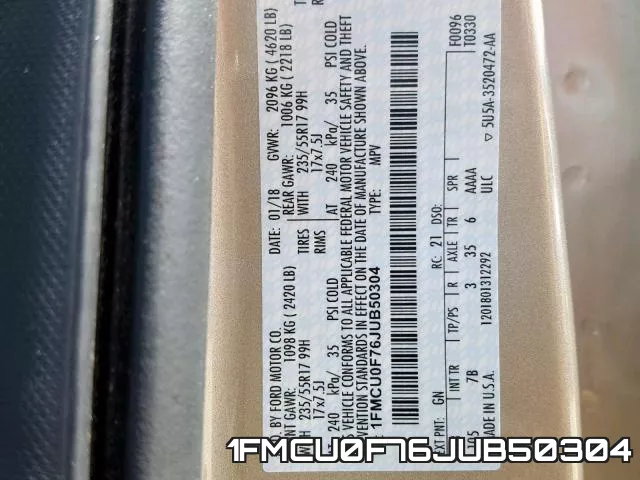 1FMCU0F76JUB50304 фото 2