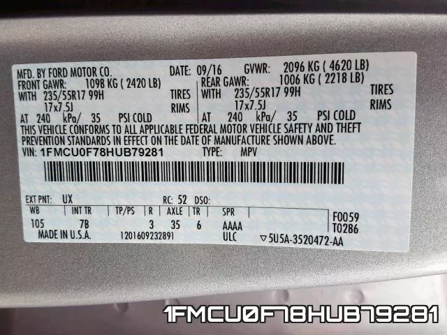 1FMCU0F78HUB79281 фото 2