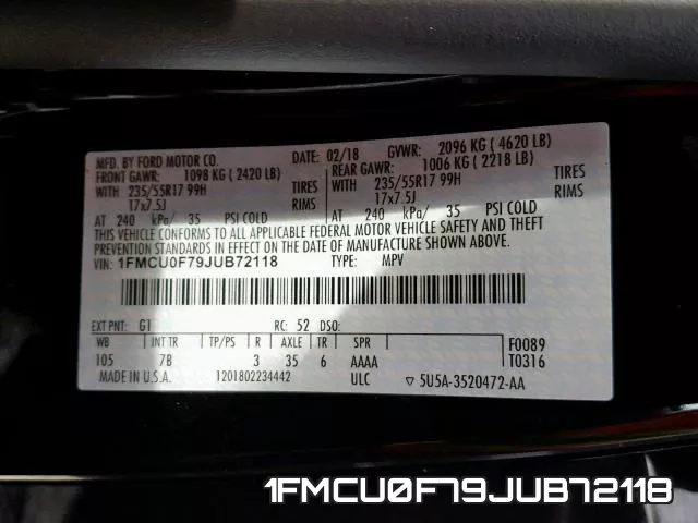 1FMCU0F79JUB72118 фото 2