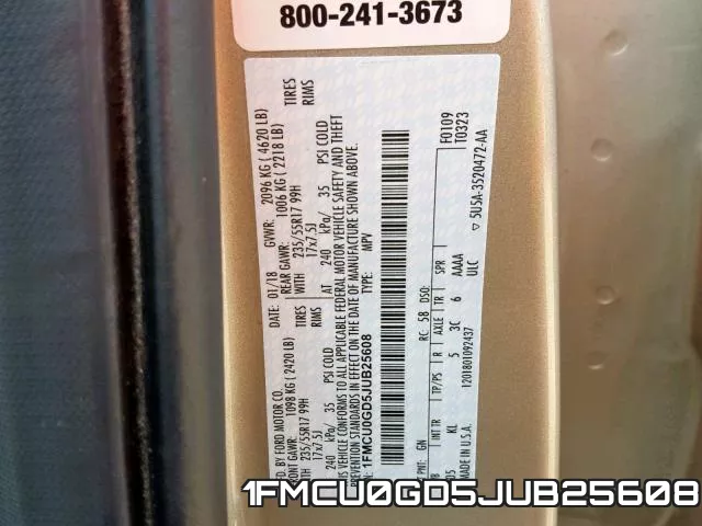 1FMCU0GD5JUB25608 фото 2