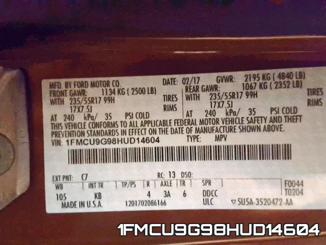 1FMCU9G98HUD14604 фото 2
