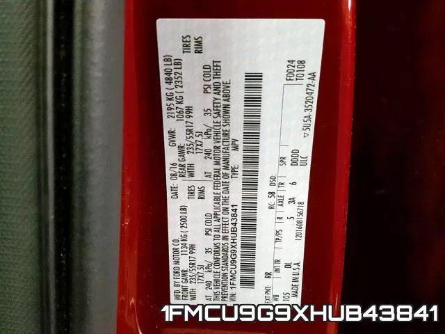 1FMCU9G9XHUB43841 фото 2