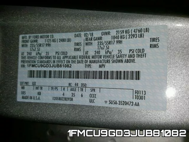 1FMCU9GD3JUB81082 фото 2