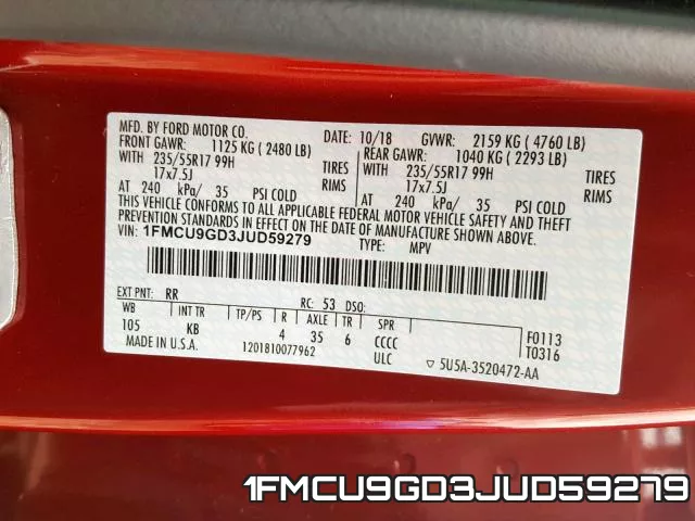 1FMCU9GD3JUD59279 фото 2
