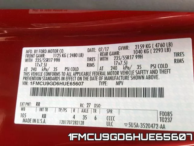 1FMCU9GD6HUE65607 фото 2