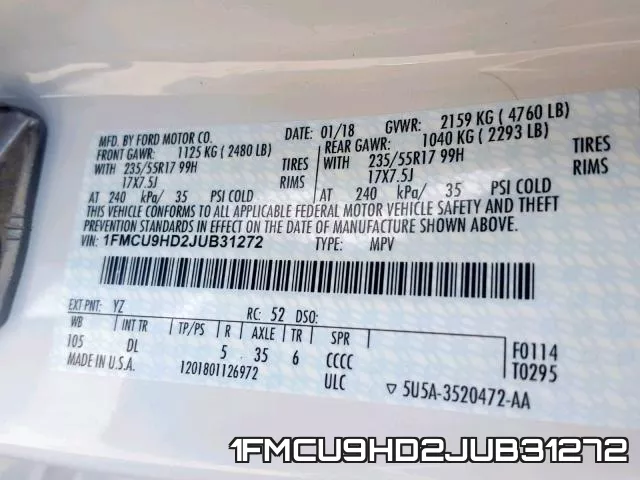 1FMCU9HD2JUB31272 фото 2