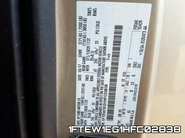 1FTEW1EG1HFC02838 фото 2