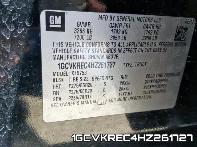 1GCVKREC4HZ261727 фото 2