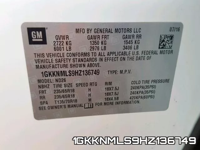 1GKKNMLS9HZ136749 фото 2