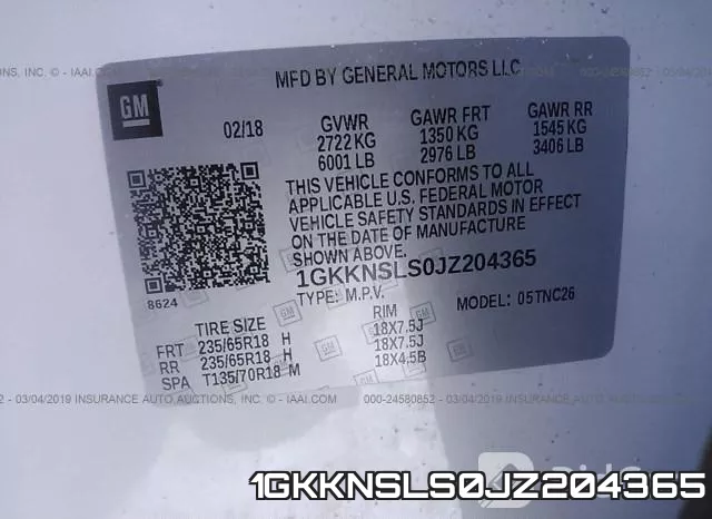 1GKKNSLS0JZ204365 фото 9