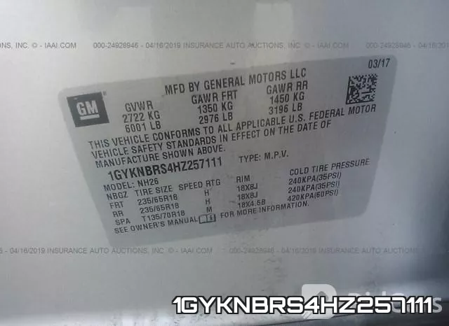 1GYKNBRS4HZ257111 фото 10
