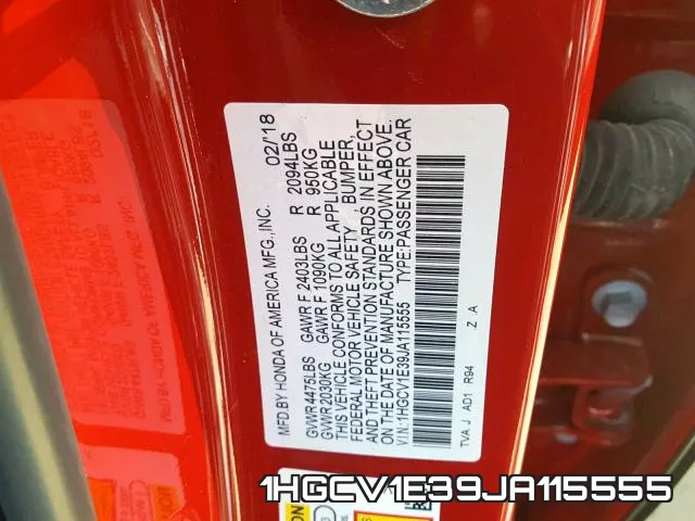 1HGCV1E39JA115555 фото 2