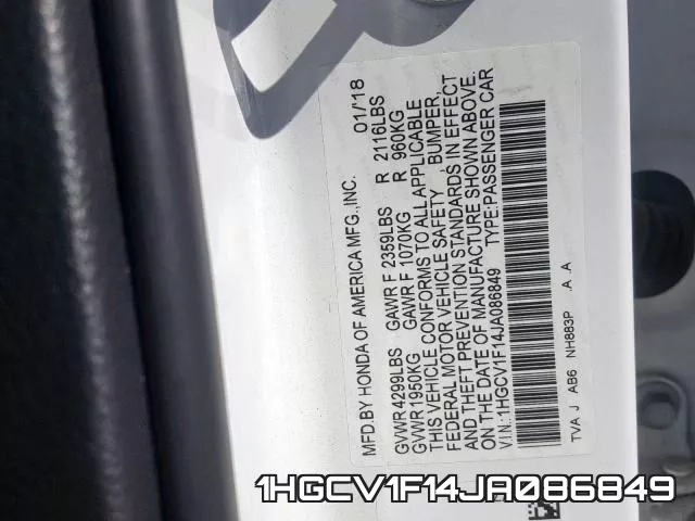 1HGCV1F14JA086849 фото 2