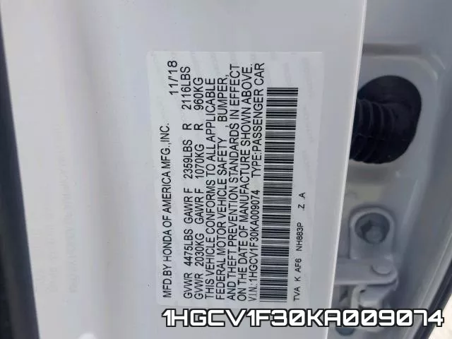1HGCV1F30KA009074 фото 2
