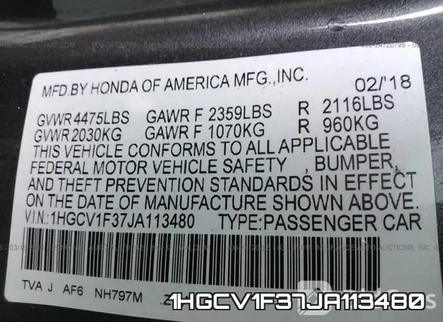 1HGCV1F37JA113480 фото 10