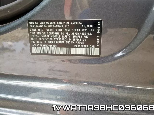 1VWAT7A38HC036068 фото 2