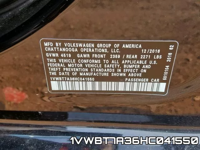 1VWBT7A36HC041550 фото 2