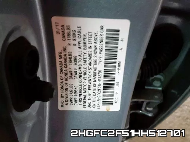2HGFC2F51HH512701 фото 2