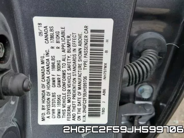 2HGFC2F59JH599706 фото 2