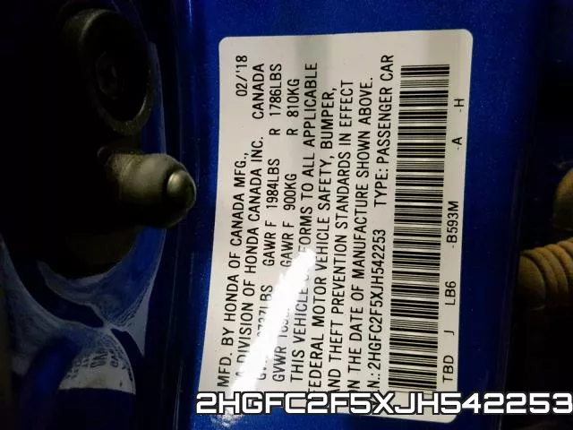 2HGFC2F5XJH542253 фото 2