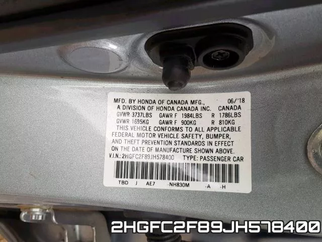 2HGFC2F89JH578400 фото 2