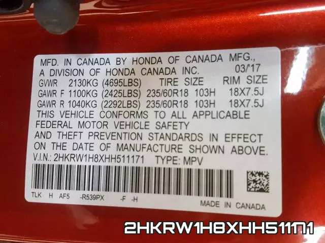 2HKRW1H8XHH511171 фото 2