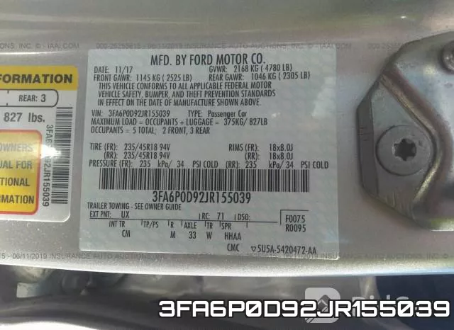 3FA6P0D92JR155039 фото 10