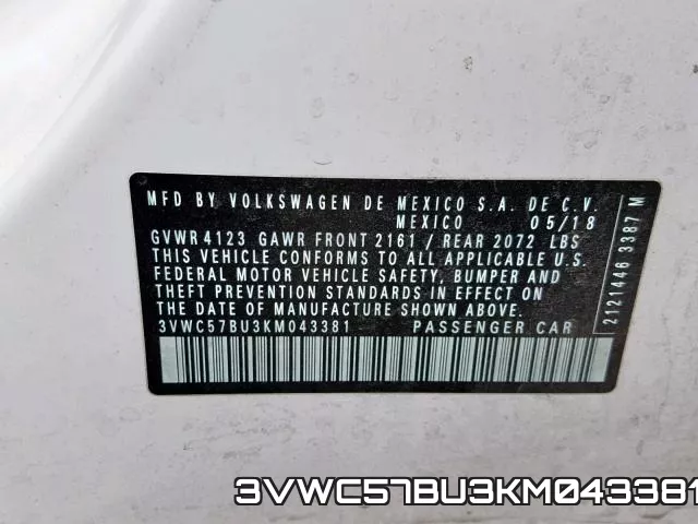 3VWC57BU3KM043381 фото 2