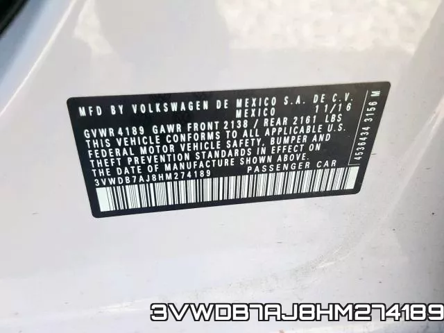3VWDB7AJ8HM274189 фото 2